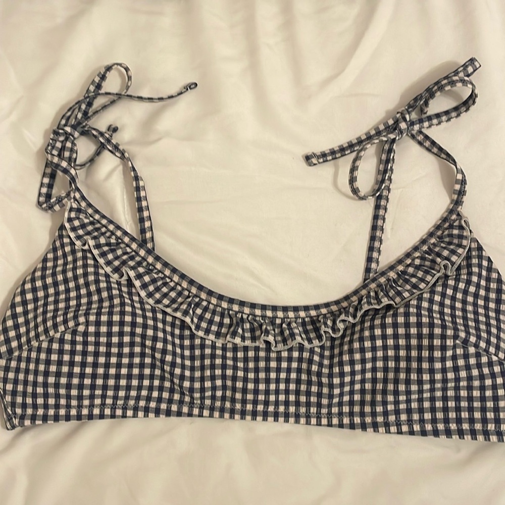 Aerie Navy and White Ruffle bikini bathing, swim top. Large